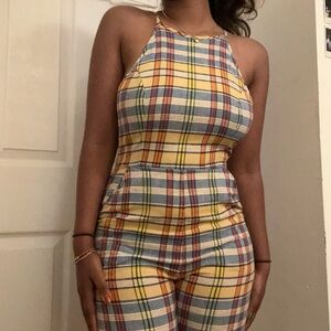 Urban Outfitters Plaid Linen JumpSuit